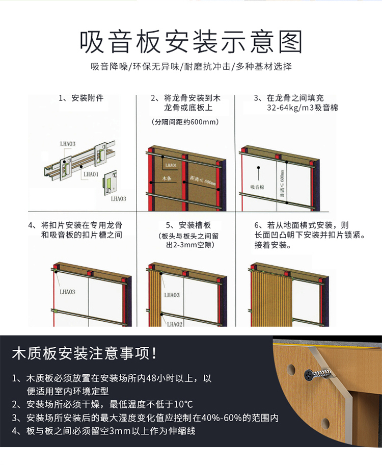 防火槽木吸音板安裝方法